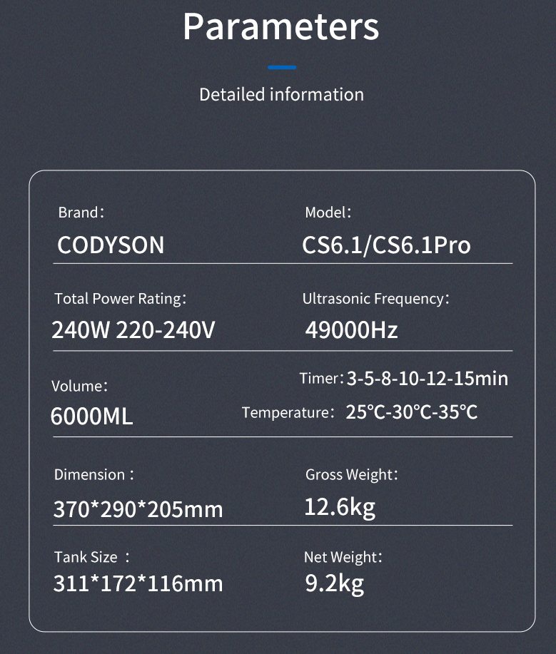 Codyson CS6.1 Pro 6L 7-12 Inch 8 Records Ultrasonic Vinyl Cleaner Ultrasonic Records Cleaner with Drying Rack